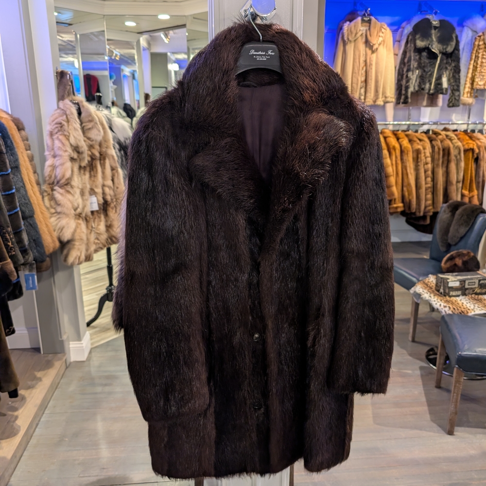 Luxurious Dark Brown braver Fur Coat, Men's, Excellent Condition, Vintage